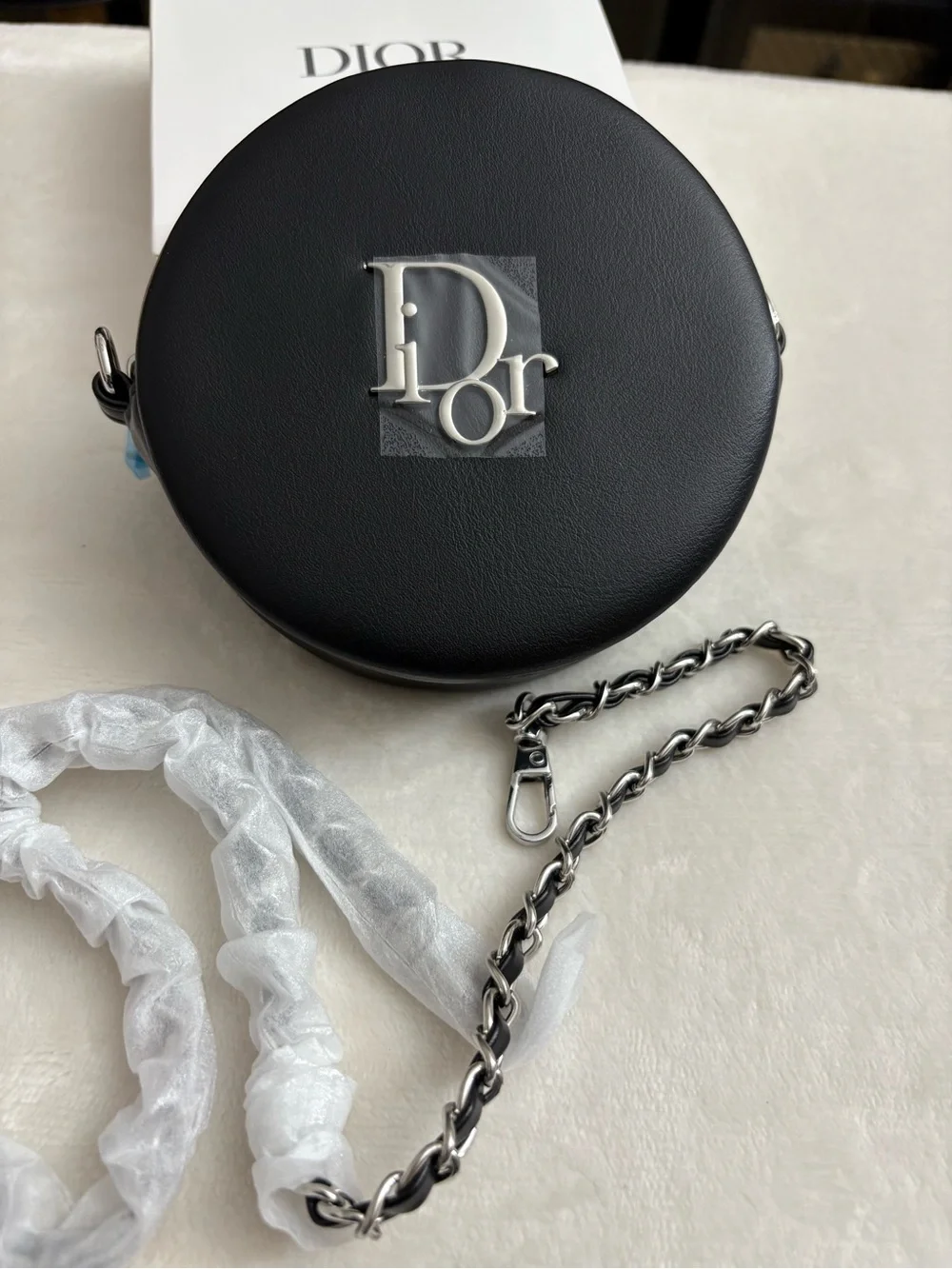Dior Black Round Leather Crossbody with Silver Logo